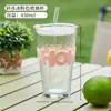 Vaso para Bebidas con Pajilla de Hielo Triturado de Vidrio, Gran Capacidad, Alto Valor Estético, Vaso Doméstico Colorido con Letras y Tapa, Vaso para Beber, Dropshipping