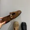 Zapatos Mary Jane Retro en forma de T para mujer, novedad primavera-verano 2026 estilo coreano punta cuadrada poco profundos planos para el trabajo y el commuting