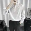 Camisa Holgada para Hombre de Manga Larga Primavera Estilo Coreano Moderna Suelta Cuello Alto Camisa de Manga Larga Ins Guapo Versátil Top para Hombre