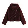 Casaco com capuz estilo europeu e americano com decoração de nó de corda efeito pelo artificial outono e inverno novo design senso moda casual top feminino