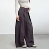 Calça Wide Leg Roxo Corte Tesoura para Mulheres, Novo Estilo Primavera 2026, Cintura Alta, Solta, Casual, Simples, Versátil, Emagrecimento