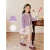 Ropa para niños Tongxingyuan, vestido morado de primavera y otoño con flores para bebé, nuevo vestido elegante y moderno 2026 para niñas