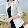Blazer de Linho para Mulheres, Fino Protetor Solar 2025 Novo Estilo Coreano Jaqueta de Terno Profissional, Modelo Curto Versátil de Verão
