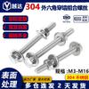 Tornillos de cabeza hexagonal exterior de acero inoxidable 304, accesorios para máquina, tornillos de almohadilla plana, tornillos en capas M3-M16