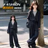 Conjunto casual deportivo de dos piezas para niñas en mezclilla, estilo coreano para primavera y otoño, corte holgado, atuendo moderno y elegante