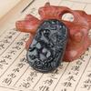Pingente de Jade Negro Natural com Padrão Serpentino, Design de Dragão e Tigre, Pingente de Jade Verde Escuro, Escultura em Jade