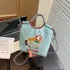 Bolsa tote bordada de cavalo pequeno de desenho animado fofo e atmosférico, bolsa transversal colegial feminina, bolsa de ombro para ir ao trabalho, fazer compras