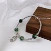 Pulsera de la Suerte de Fantasma Verde Estilo Coreano para Mujer Plata de Ley 925 Cristal Verde Campanas Cuentas de Transferencia Pulsera Elegante para Regalo
