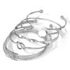 Pulseira Aberta Sansheng III Conjunto de 5 Peças Material Ecológico K Branco/Dourado Espiral Multicamadas Anel Rosa Nó Pulseira
