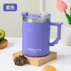 Aço Inoxidável 304 Caneca Prática para Escritório Copo de Café com Tampa Alça Copo de Água Garrafa para Beber Diretamente com Canudo Presente Transfronteiriço