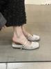 Medias Zapatillas de Verano para Mujer con Puntera de Flor de Pedrería Ropa de Exterior 2025 Nuevo Estilo Francés Hermosos Zapatos Mary Jane de Media Copa para Mujer