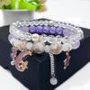 Estilo coreano calcedônia joias pulseira feminina pipoca pedra cristal pérola anel sereia cauda pingente pulseira namoradas joias moda