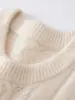 Nuevo Tejido de Punto de Seda y Cachemira con Cuello Redondo de Manga Larga para Mujer, Trenzado Hueco de Color Liso, Prenda Base Otoño/Invierno 2026