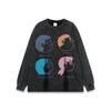 Estilo americano High Street National Fashion Cartoon Impresso Antigo Bottoming Ins Heavy Washed Old Loose All-match Short-sleeve T-shirt para homens