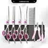 Tesouras para tosa e limpeza de animais de estimação, conjunto especializado de tesouras de tosa para cães, tesouras retas e curvas, rosa