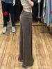 Calças boca de sino de ioga marrons para mulheres, finas de verão, cintura alta, retas, casuais, modeladoras, frescas, de seda gelada, modal, calças de ginástica