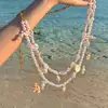 Exclusivo de la Isla~ Cadena de Cintura con Borlas de Perlas y Flores Estilo Vacaciones en la Playa para Mujeres, Atuendo para Sesión de Fotos, Cinturón para Vestido, Cadena Corporal