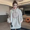 Sudadera con Capucha de Terciopelo Engrosado Otoño e Invierno para Mujer 2025 Nuevo Estilo Caliente Talla Grande Ligeramente Gordita para Adelgazar Aspecto Holgado Top que Reduce la Edad