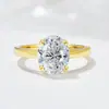 Anillo de Zirconia Oval Súper Brillante 5A Transfronterizo Europeo y Americano para Mujer, Plata de Ley S925, Diseño de Lujo de Gama Alta, Joyería de Anillo de Boda