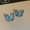 Brincos de Franja Flor de Strass Azul Europeus e Americanos Transfronteiriços Agulha de Prata, Brincos de Tarraxa Modernos e Requintados, Brincos de Luxo Leve de Alta Qualidade para Mulheres