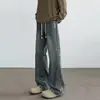 Jeans de pierna ancha para hombre con cordón, modernos y elegantes, modelo nuevo, únicos, holgados, versátiles, cómodos, simples, pantalones largos casuales