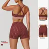 Conjunto Popular de Roupa de Yoga com Bolinhas da Amazon, Shorts Apertados de Alta Elasticidade, Sutiã Esportivo Sexy Push-Up, Conjunto Fitness