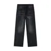 Ropa para Hombre Muqiu Estilo Moderno Jeans Rectos de Calle Americana para Hombre, Corte Holgado, Lavado con Efecto Salpicadura de Pintura