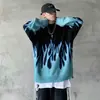 Suéter Flame Solto Coreano Novo Outono e Inverno Feminino Casal Estudante Moda Camisa de Malha Top (