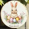 Letrero de Madera de Pascua con Conejo Letrero de Bienvenida para Puerta Venta al por Mayor Decoración de Pared de Atmósfera Festiva Decoración de Pared Artesanía de Madera