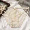 Panty de Malla de Encaje Francés para Mujer Puro Deseo Cintura Baja Lazo Correa Fina Hueco Transpirable Tanga Sexy 6044