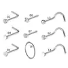 Kit de pircings de nariz em aço inoxidável venda quente transfronteiriça joias para perfuração conjunto de 21 peças kit de argola de nariz pircing de nariz com diamante em aço titânio
