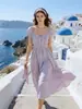 Vestido Morado Taro de Fragancia Suave Estilo Francés Calidad Nanyou Verano 2026 Manga Abullonada Cintura Elástica Vestido Largo para Vacaciones en la Playa