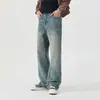 Ropa de Hombre Fengshe/Jeans Desgastados Estilo Retro Americano para Hombre Primavera y Otoño 2026 Holgados Casuales Rectos de Pierna Ancha Pantalones Largos