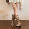 "Preguiçoso Estilo Americano" Botas Plissadas Empilhadas Retrô para Mulheres, Botas Longas Cowboy Ocidental Bico Fino Outono e Inverno, Botas de Montaria de Salto Grosso Meio da Panturrilha