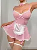 Lencería erótica transfronteriza de Amazon, uniforme sexy de sirvienta de encaje, tentación, conjunto erótico de sirvienta al por mayor
