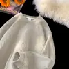 Suéter de Cuello Redondo con Textura Estilo Americano para Hombre Moda de Primavera y Otoño Marca Casual Holgado Estilo Perezoso Cachorros Guapo Cuadros Tejido Manga Larga