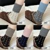 Meias de Lã Vintage para Mulheres, Meias de Cano Médio com Blocos de Cor e Bolinhas para Outono e Inverno, Estilo Japonês Moderno, Meias Largas de Algodão Puro Espessadas e Quentes
