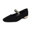 2025 Verão Sola Macia Moeda de Ouro Quadrada Bico Sapatilhas Rasas Femininas Mary Jane Tamanho Grande Sapatos Individuais Sapatos Femininos Resistentes ao Desgaste