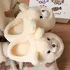 Lindas pantuflas de algodón de peluche de alpaca de dibujos animados para mujer, de invierno, punta cerrada, forradas de felpa, cálidas, cómodas y acogedoras para usar en casa