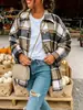 Roupas Femininas Outono e Inverno Novas Europeias e Americanas Transfronteiriças Jaqueta Cor Blocada Retrô Xadrez Solta Ombro Caído Versátil Diária Camisa Jaqueta