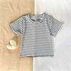 Conjunto de dos piezas de verano a rayas 2023: Top + Shorts de mezclilla, traje casual y versátil para salir para niños y niñas de 1 a 3 años