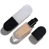 Botella de BB cream correctora de vidrio con esquinas redondeadas de alta gama personalizada de 30 ml con cabezal de bomba y tapa negros de PP, botella de base líquida OEM