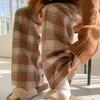 Calças casuais xadrez femininas 2024 outono e inverno novas calças largas de cintura alta emagrecimento estilo coreano calças retas de lã xadrez