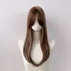 Nova peruca com mechas de seda fosca para o mercado europeu e americano, projetada para cobrir cabelos grisalhos com uma rede rosa e uma franja lateral estilosa.