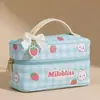 Bolsa de Cosméticos Grande de Nuevo Estilo Ins con Cuadros de Fresas, Estilo Lindo, Bolso de Hombro, Bolso de Mano, Neceser