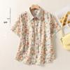 Foto Real da Nova Camisa Casual Solta de Verão Tamanho Grande Estampada Versátil Redutora de Idade Camisa de Mãe Top Versátil de Chiffon para Mulheres
