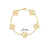 Pulsera de Calcedonia Morada Natural de Cinco Flores [Versión Alta Dorada V Chapado Grueso en Oro] Pulsera de Trébol de Cuatro Hojas de 18 Quilates para Mujer, Artesanía Exquisita