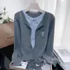 Nuevo Suéter de Punto Falso de Dos Piezas para Mujer Otoño 2026, Top Casual Elegante, Cárdigan Corto Bordado de Cuello Redondo con Cordones