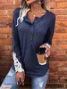 Amazon Wish Mais Vendido 2026 Primavera Feminina Malha Azul Patchwork Casual Camiseta