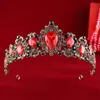 Tiara Barroca de Cristal Rojo y Negro para Novias y Ocasiones Especiales Elegante Corona Vintage con Grandes Pedrerías Rojas y Negras Perfecta para Bodas Fiestas y Concursos
